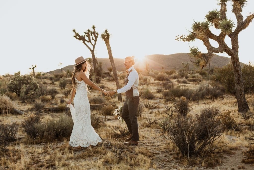 Michael and Alissa share their first dance after eloping in Joshua Tree National Park. 